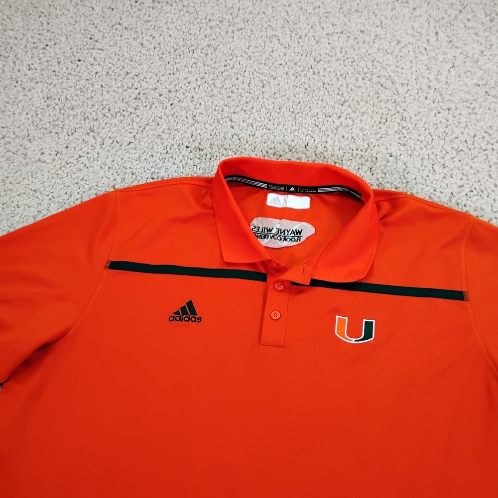Miami Hurricanes Shirt Mens 2XL XXL Orange Adidas Polo Ncaa Football Logo A2*